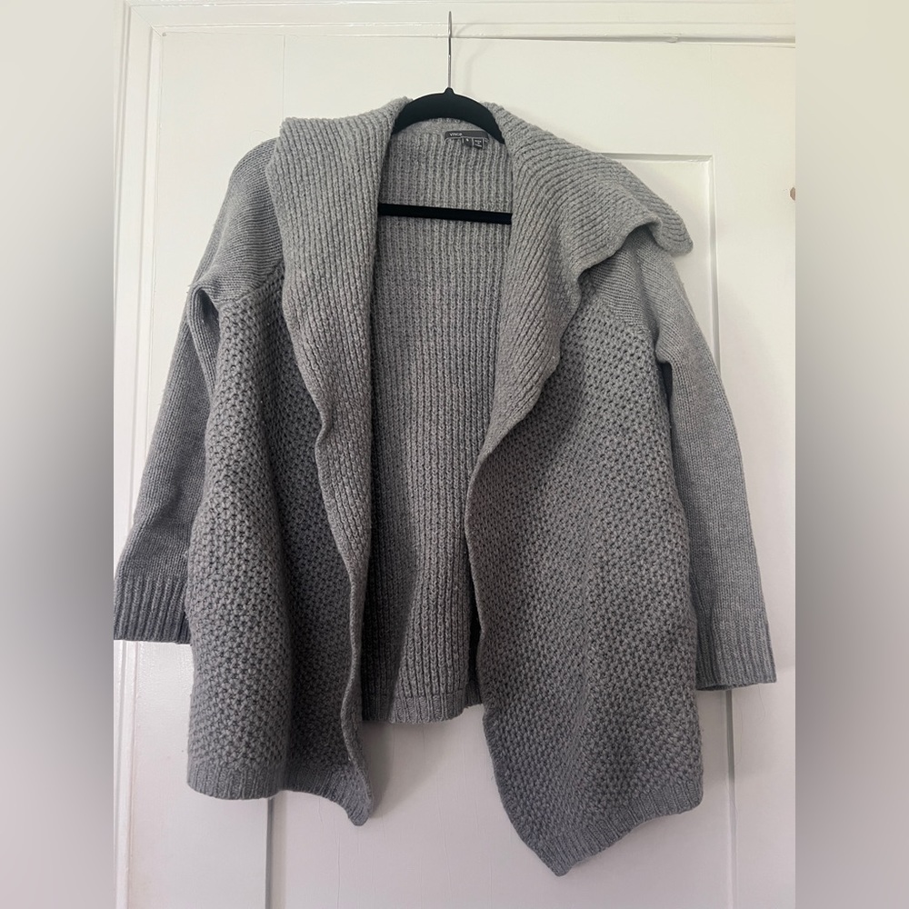 VINCE Open Cardigan Women’s Yak and Wool Chunk Knit Gray Grey Sweater